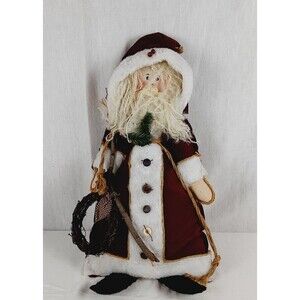 Hand Crafted Primitive Rustic St Nicholas Santa 26 1/2" with Velvet Cloak Decor